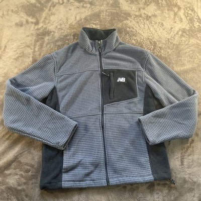 New Balance Grid Fleece Jacket Mens Small Gray Black Full Zip Textured Athletic