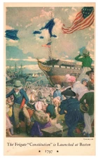 Vintage Postcard 1797 Frigate Constitution Launch Boston Hoffbauer Art