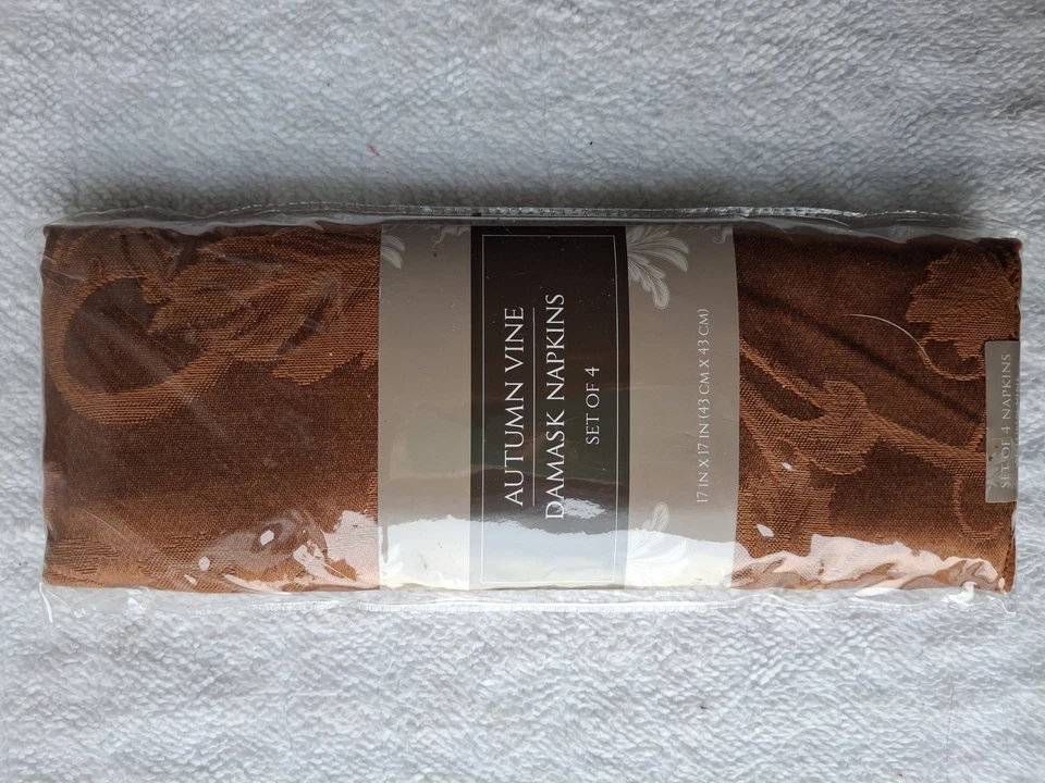 Paquete de 4 servilletas damasco Autumn Vine bronce coral 17x17 Foto 2 de 3