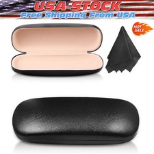 NEW Clam Shell Hard Eyeglasses Glasses Case Black w/ Microfiber Cleaning Cloth