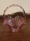 VTG Fenton Pink / Raspberry Glass Basket Ruffled Twisted Handle