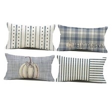 Striped Farmhouse Throw Pillow Covers 12x20 Inch Set 20" x 12" Pack of 4 Blue