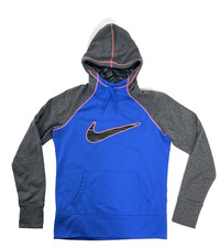 Nike Therma-Fit Women's M Blue Gray Swoosh Hoodie Pullover Sleeve Thumb Holes