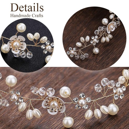 KAYZON Hair Accessories: Bridal Pearl Flower Headpiece Headband for Gold - Picture 3 of 6