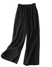 Women Cotton Linen Breathable Wide Leg Pants Summer Straight Leg Loose Trousers