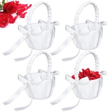 4 PCS White Ivory Flower Girl Baskets 8x5x3.5 inch for Wedding Banquet Party