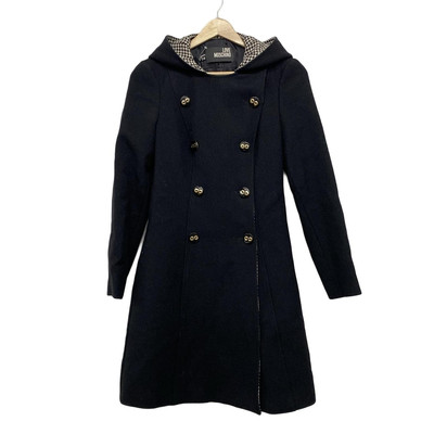 Auth LOVE MOSCHINO Black Cream Women's Coat