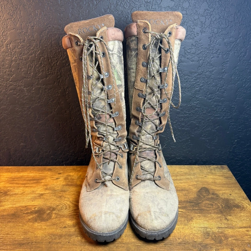 Rocky Low Country 9.5 MW Waterproof Snake Boots Camo Hunting Boots Leather Nylon - Image 2 of 4