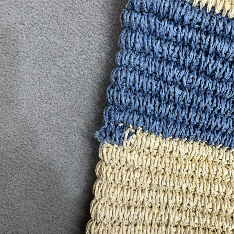 Nuevo Bolso de Mano Tommy Bahama Grande de Paja Cuero Genuino Tejido Azul Vacaciones Foto 3 de 4