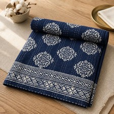 Handmade King Size Bedspread Quilt Indian Unique Kantha Hand Block Print