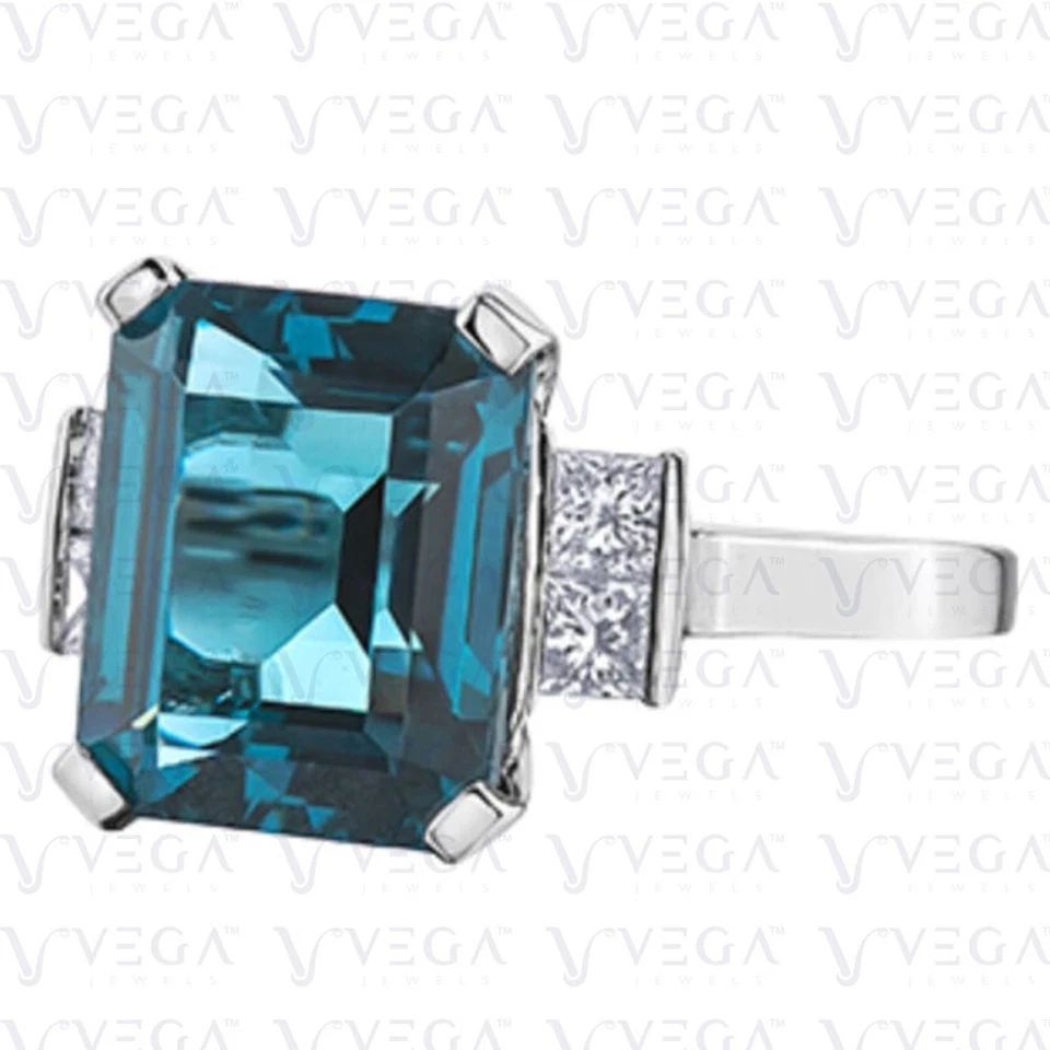 4.20Carat Emerald Cut Natural Topaz and Diamond Prong Ring 950PT Platinum Plated - Image 2 of 4
