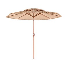 9' Tiki Umbrella Thatched Patio Umbrella 9 ft Pool Beach 2-Tier Hawaiian Crank