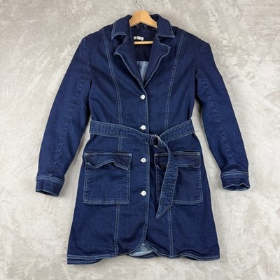 PILCRO Anthropologie Trench Coat Women S Blue Denim Lined Belted Jacket Preppy