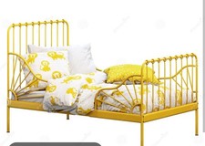 IKEA Minnen Extendable Kids Toddler metal Bed - rare yellow  - WITH MATTRESS