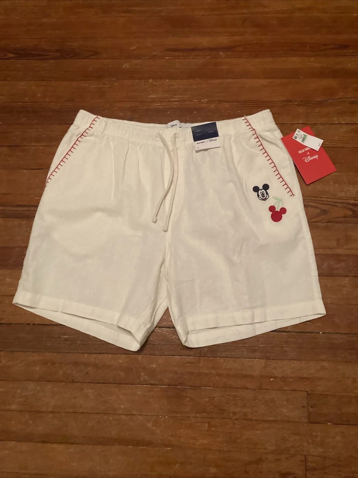 Large Old Navy x Disney Linen-Blend Embroidered Mickey Pocket White Shorts Men’s