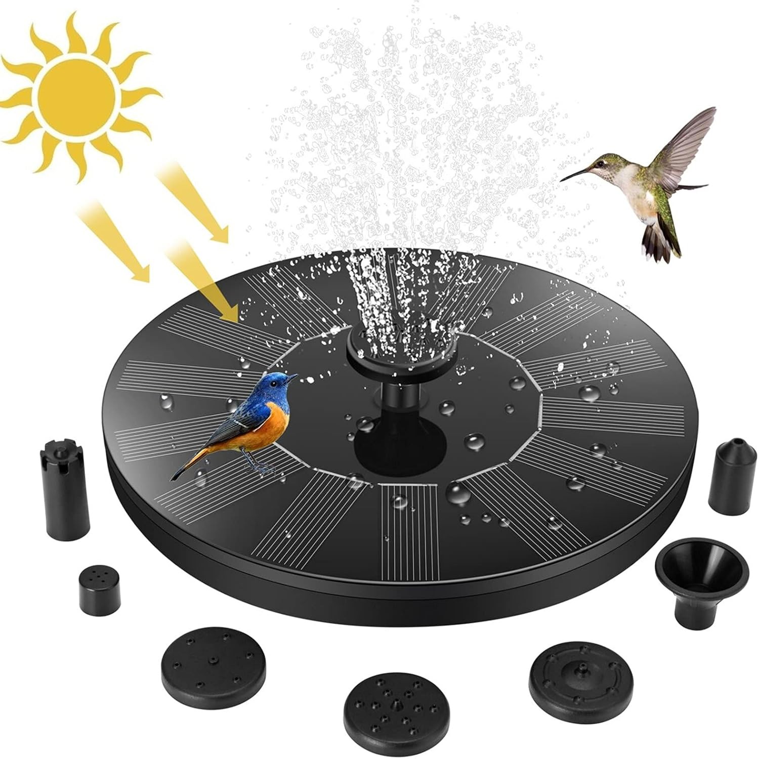 Jsdoin Solar Fountain Pump,Solar Powered Water Features with 7 Nozzles for The