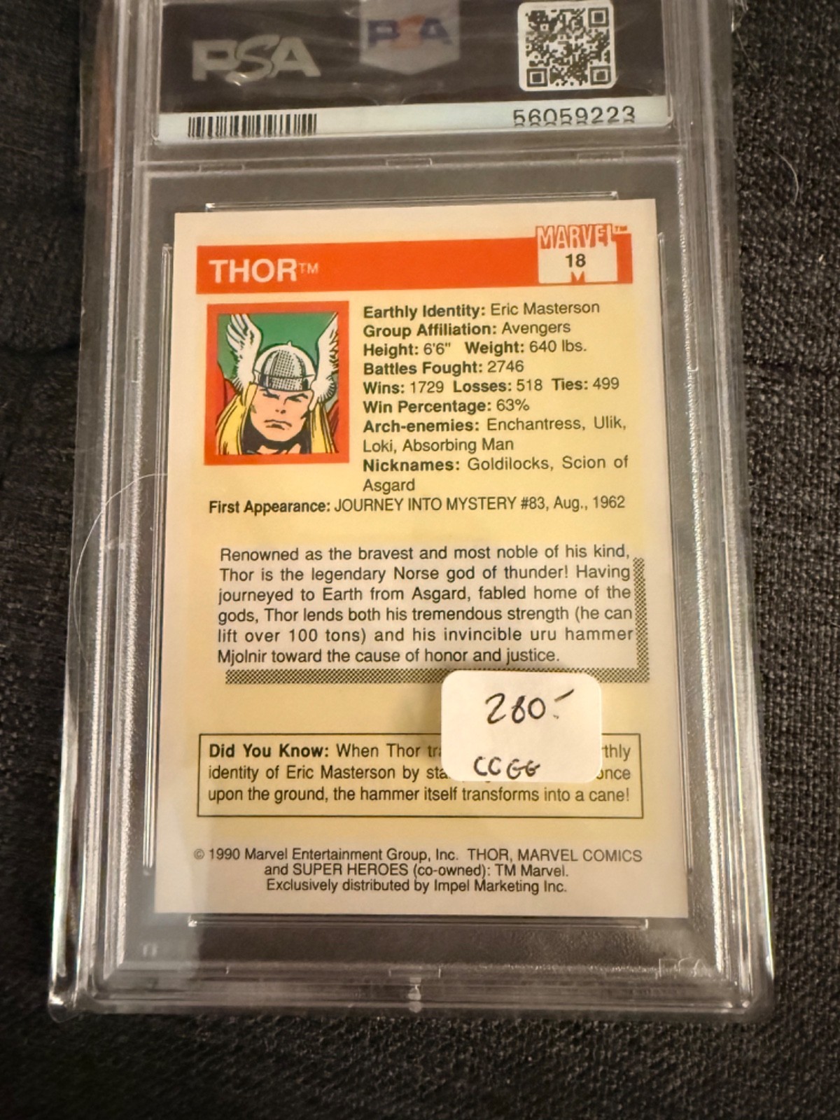 Thor - 1990 Impel Marvel Universe #18 PSA 10 view 2