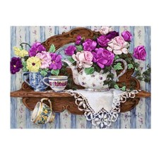 1x Sticksets elegantes Blumen Design Handarbeit Kreuz