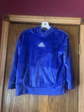 Adidas Adidas girls' cozy fleece hooded pullover in a vibrant blue color. Size L