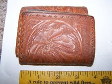Vintage Hand Tooled Western Cowboy Leather Whip Stitch Floral Trifold Wallet HD