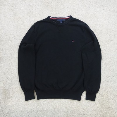 Tommy Hilfiger Pullover Herren klein schwarz V-Stitch Baumwolle Strick Preppy gerippt 90er