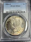 1884 MORGAN SILVER DOLLAR PCGS MS64 RAINBOW CRESENT TONED SEE PICTURES