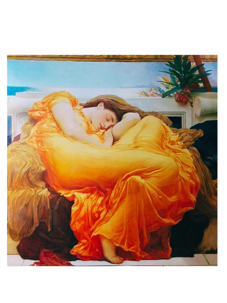 painting woman sleeping orange dress Woman Sleeping in an Orange DressFlaming June Framed Print by Magic Frame