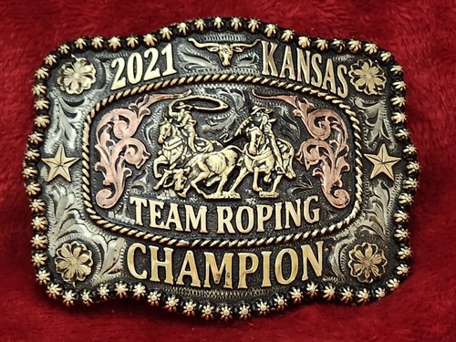 CHAMPION TROPHY BUCKLE TEAM ROPING RODEO ☆RARE☆KANSAS #248