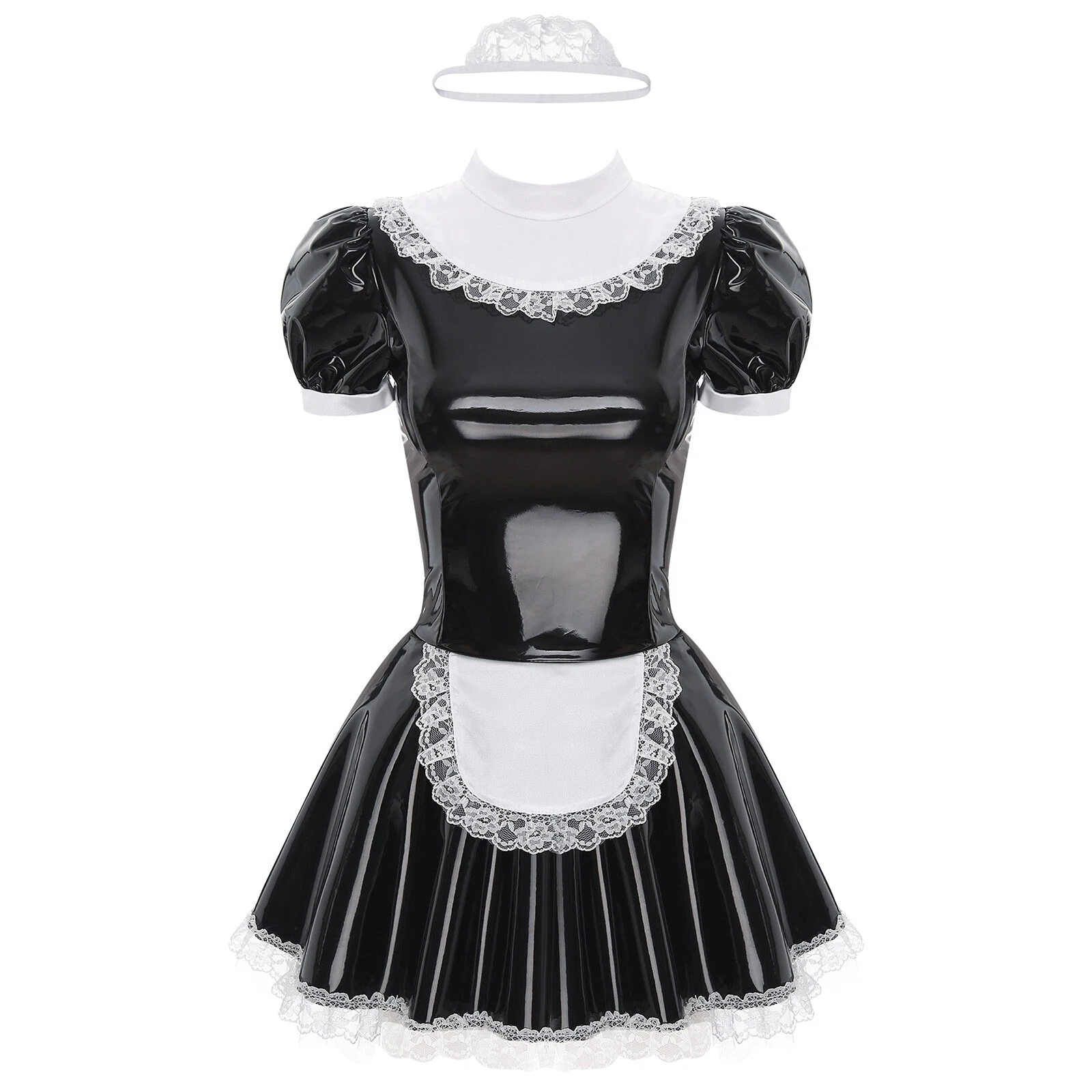 VALENTINO Costume cosplay da cameriera francese donna vestito pelle PVC lucido e fascia