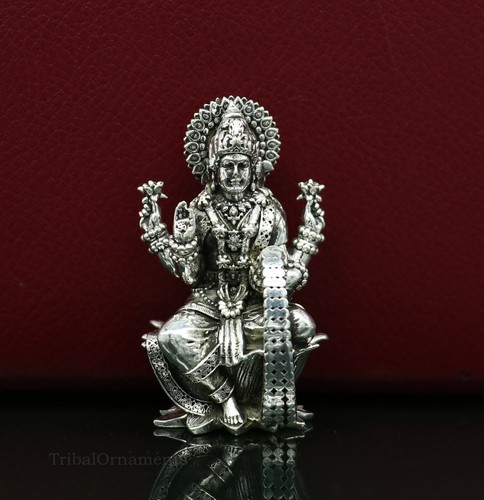 925 sterling silver Hindu goddess Laxmi statues figurine sculpture puja art26 - Picture 7 of 12