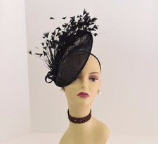 Kentucky Derby Wedding Tea Party Sinamay feather Fascinator Cocktail 617 Black 