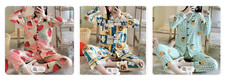 Teen Girls Long Sleeves Fruits/Bear Pajama Casual Sleepwear Top Bottom Set-NEW
