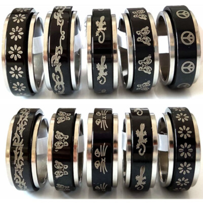 30pcs 17 18 19 20mm  Rotate Ring 8mm Trendy Design Stainless Steel Spinner Ring