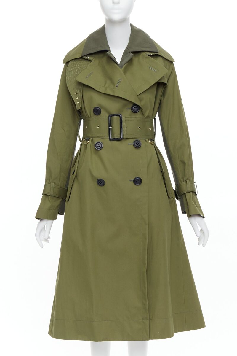 SACAI 2020 green cotton gabardine double layered belted SACAI 2020 green cotton gabardine double layered belted