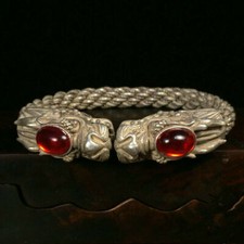 Ancien bracelet dragon chinois Tibet incrustation argent fait main
