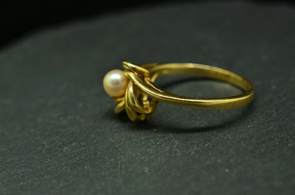 Anillo de perlas rosa claro natural de oro amarillo de 14K con diamante talla 7,25 Foto 3 de 4