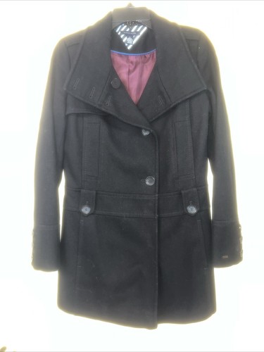 Tommy Hilfiger Pea Coat Parka Women’s Size 4 Black Wool American Classics Button - Picture 3 of 10