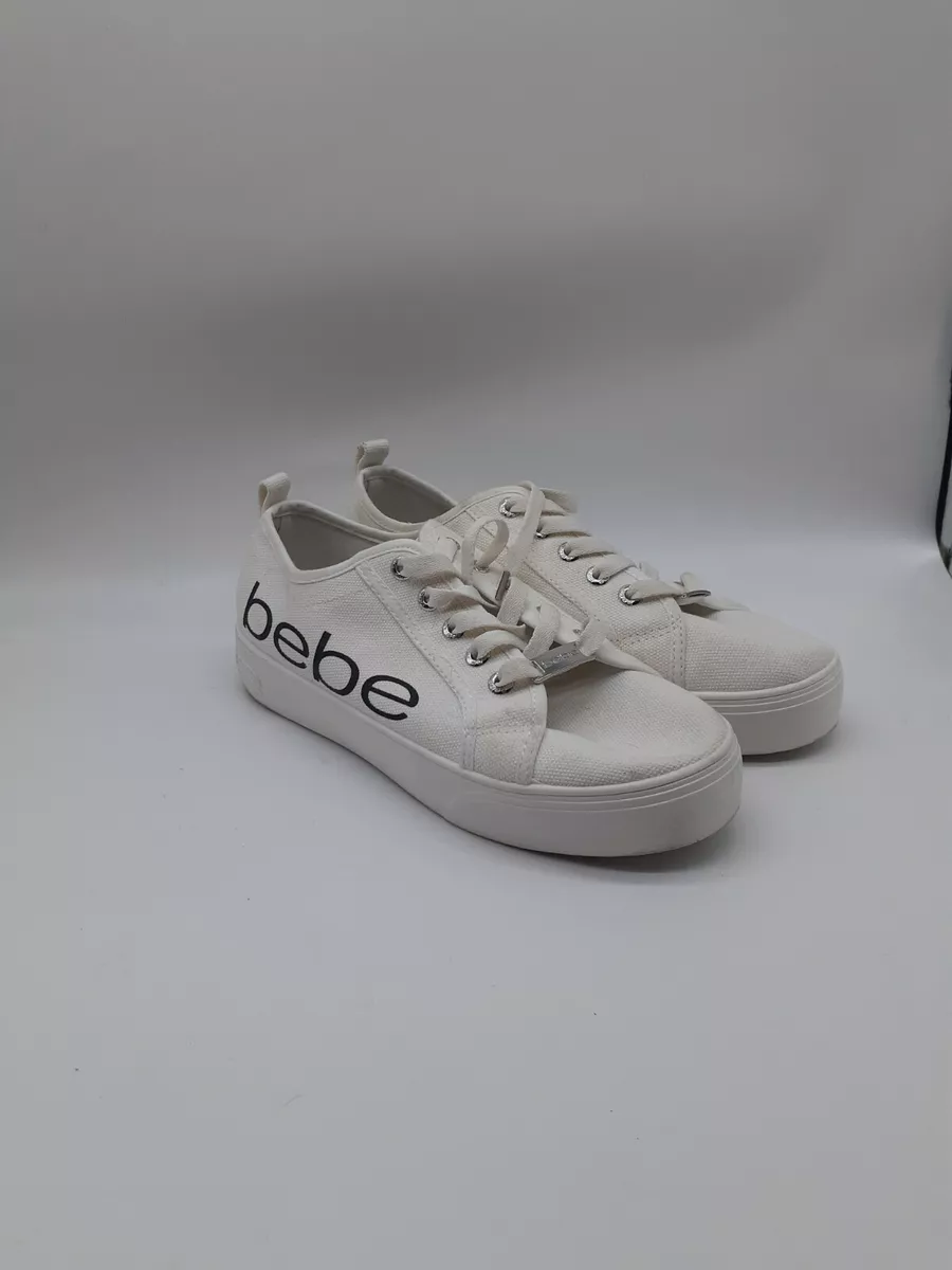 Bebe Destini Platform Sneakers Women 8.5 White Canvas Spellout