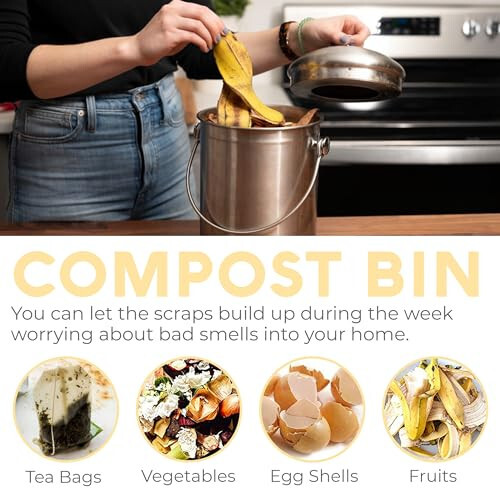 Countertop Compost Bin Kitchen | 1.3 Gallon | Odorless Composting Bin with Carbo - Picture 7 of 8
