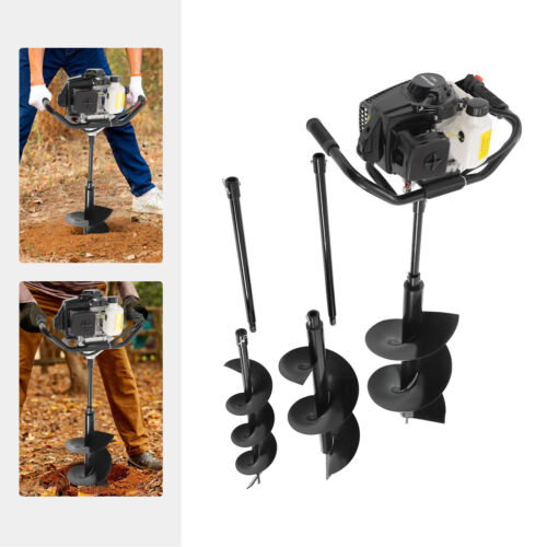 72CC 4HP Fence Post Hole Digger Gas Power Earth Auger Ground +6/10/12 Drill Bits