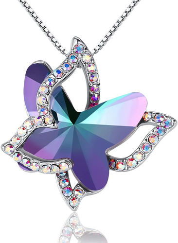 Gift Butterfly Birthstone Crystal Necklace Silver Tone Chain 18''+2'' Extension - Picture 13 of 27