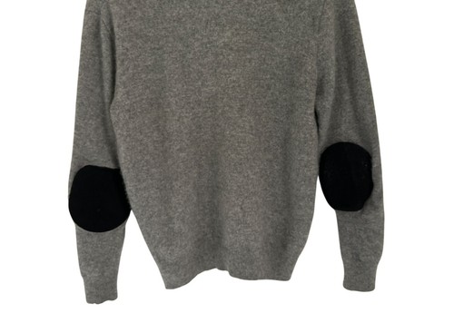 J.Crew Italian Cashmere V-Neck Sweater Gray With Black Elbow Patches - Picture 2 of 7