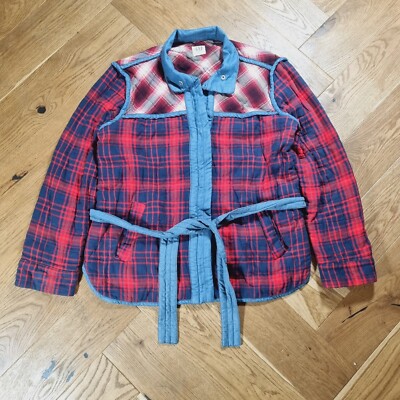 GAP karierte Patchwork Steppjacke rot Selbstbindegürtel Überhemd Gr. M Flanell 