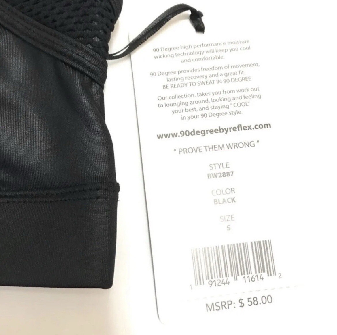 90 Degree by Reflex Black Strappy & Mesh Liquid Shine Padded Sports Bra sz S