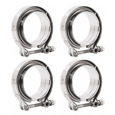 LokoCar 3 Inch V Band Clamp With Flange Male Female Stainless Steel Silver 4Pcs