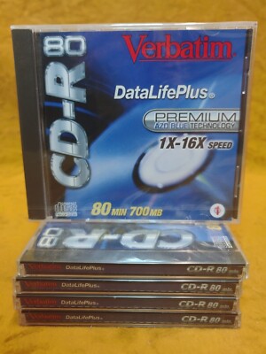 Verbatim DataLife Plus Premium 1X - 16X Speed 80min 700MB CD-R 80  New Lot of 5