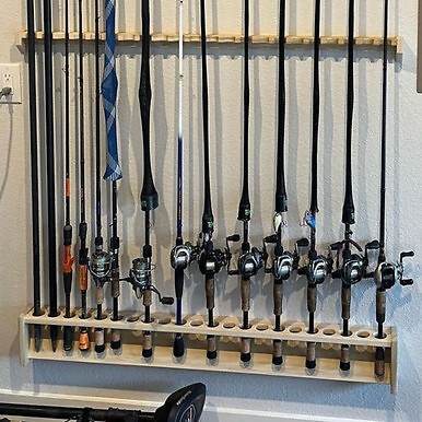 Fishing Rod Rack, Wall Mount Pole Holder, 46" Wide, 22 Rod Capacity, Solid Po...