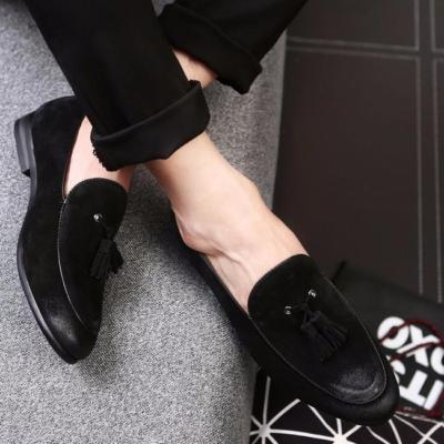 Men black Suede Tassels moccasins 