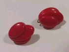 Cherry Red Bakelite Clip On Earrings Vintage Costume Jewelry Fan Scallop Plastic