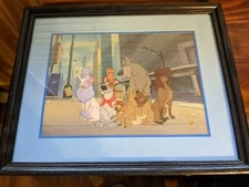 1996 Disney Lithograph Lady and the Tramp Scene Framed Matted under glass       